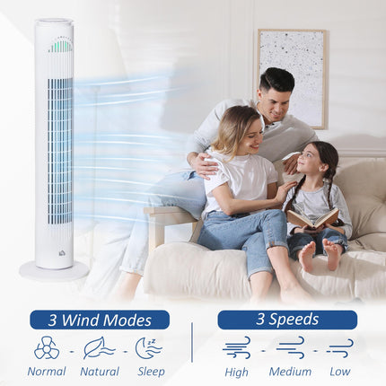 30'' Freestanding Tower Fan with 3 Speeds, 3 Modes, 10h Timer & 70° Oscillation - White