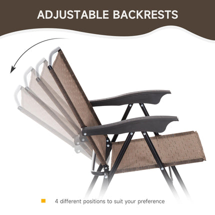 3 Piece Outdoor Bistro Set with Folding Chairs and Tempered Glass Table - Brown