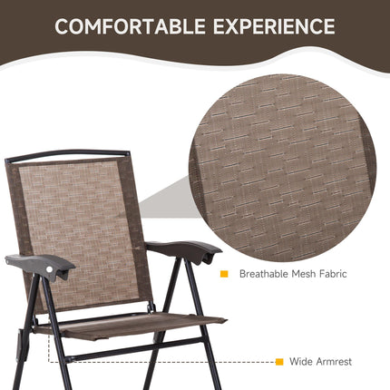 3 Piece Outdoor Bistro Set with Folding Chairs and Tempered Glass Table - Brown