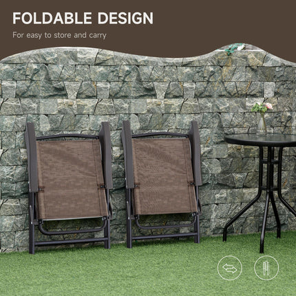 3 Piece Outdoor Bistro Set with Folding Chairs and Tempered Glass Table - Brown