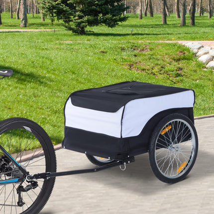 Folding Steel Frame Bike Trailer Cargo with Removable Cover and Hitch - White and Black
