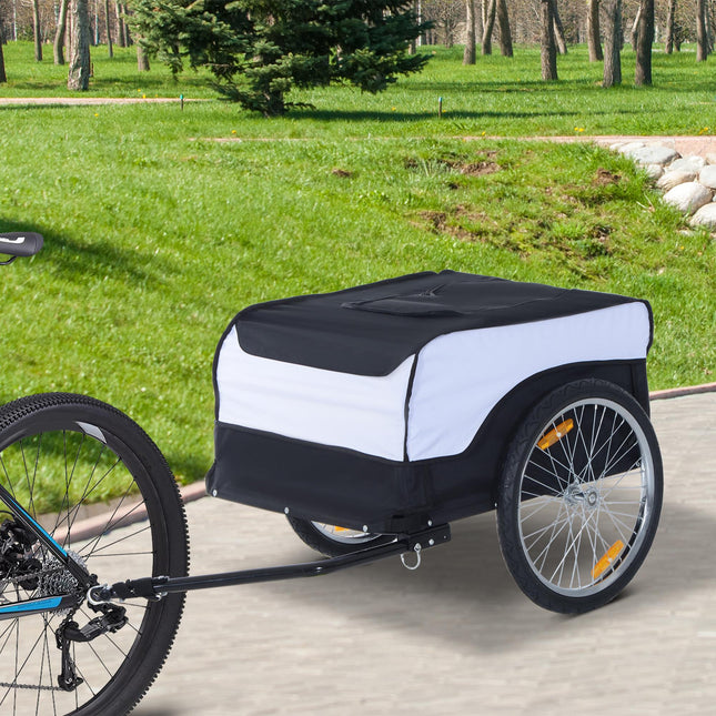 Folding Steel Frame Bike Trailer Cargo with Removable Cover and Hitch - White and Black