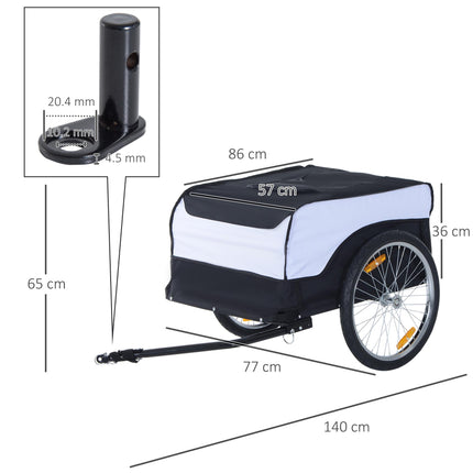 Folding Steel Frame Bike Trailer Cargo with Removable Cover and Hitch - White and Black