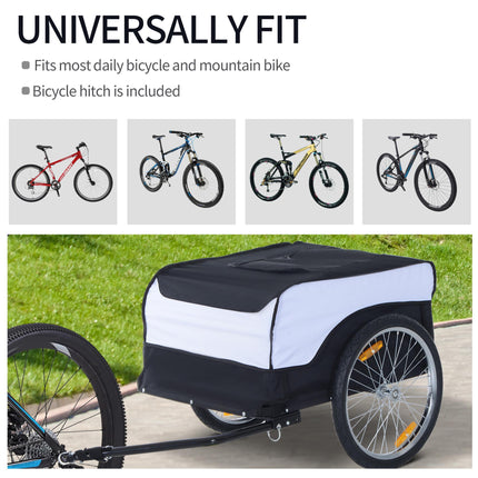 Folding Steel Frame Bike Trailer Cargo with Removable Cover and Hitch - White and Black