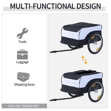 Folding Steel Frame Bike Trailer Cargo with Removable Cover and Hitch - White and Black