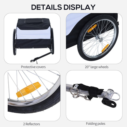 Folding Steel Frame Bike Trailer Cargo with Removable Cover and Hitch - White and Black