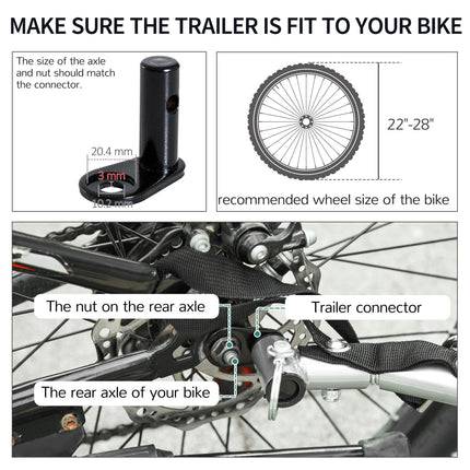 Folding Steel Frame Bike Trailer Cargo with Removable Cover and Hitch - White and Black