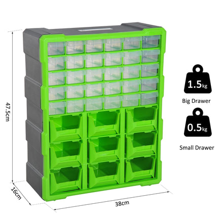Plastic 39 Drawer Parts Organiser Wall Mount Storage Cabinet Garage Small Nuts B