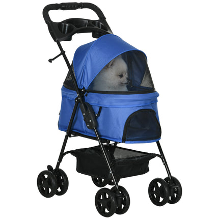 Dog Pram Dog Stroller Foldable Pet Pushchair with 4 Wheels, Safety Leashes, Cup