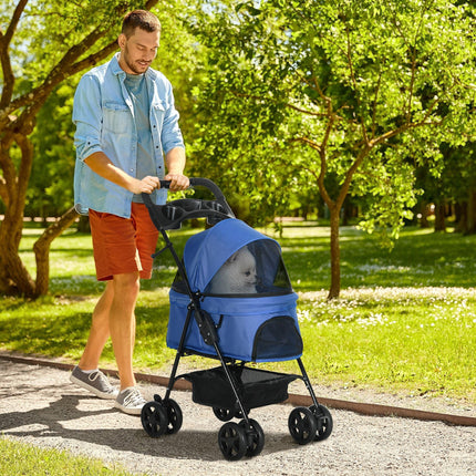 Dog Pram Dog Stroller Foldable Pet Pushchair with 4 Wheels, Safety Leashes, Cup
