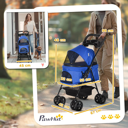 Dog Pram Dog Stroller Foldable Pet Pushchair with 4 Wheels, Safety Leashes, Cup