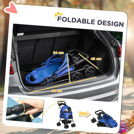 Dog Pram Dog Stroller Foldable Pet Pushchair with 4 Wheels, Safety Leashes, Cup