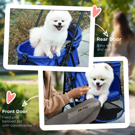 Dog Pram Dog Stroller Foldable Pet Pushchair with 4 Wheels, Safety Leashes, Cup
