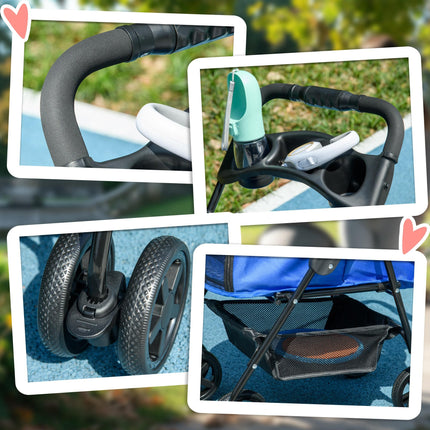 Dog Pram Dog Stroller Foldable Pet Pushchair with 4 Wheels, Safety Leashes, Cup