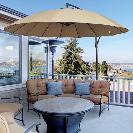 3 Metre Cantilever Garden Parasol with Crank Handle and Cross Base - Beige