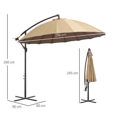3 Metre Cantilever Garden Parasol with Crank Handle and Cross Base - Beige