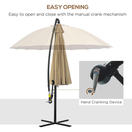 3 Metre Cantilever Garden Parasol with Crank Handle and Cross Base - Beige