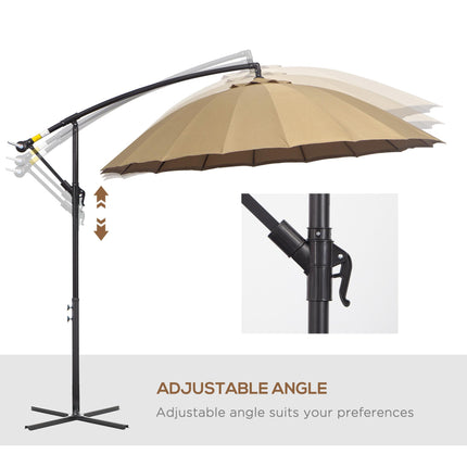 3 Metre Cantilever Garden Parasol with Crank Handle and Cross Base - Beige
