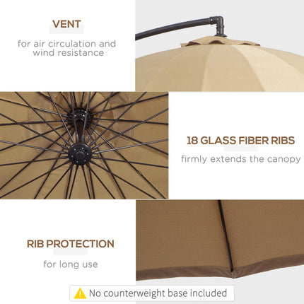 3 Metre Cantilever Garden Parasol with Crank Handle and Cross Base - Beige