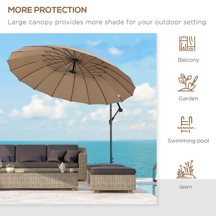 3 Metre Cantilever Garden Parasol with Crank Handle and Cross Base - Beige