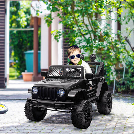 12V Kids Electric Ride On Off-road Car Truck with 2 Motors, Remote Control, Horn & Lights for Ages 3-6 - Black