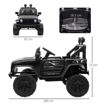 12V Kids Electric Ride On Off-road Car Truck with 2 Motors, Remote Control, Horn & Lights for Ages 3-6 - Black