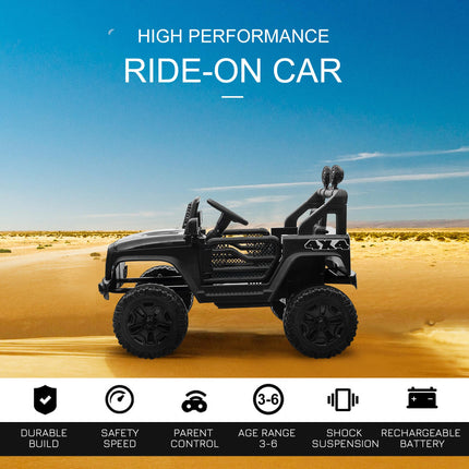 12V Kids Electric Ride On Off-road Car Truck with 2 Motors, Remote Control, Horn & Lights for Ages 3-6 - Black