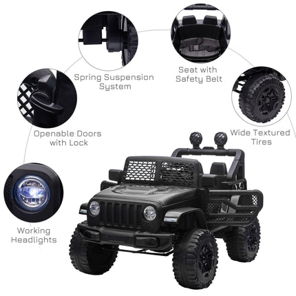 12V Kids Electric Ride On Off-road Car Truck with 2 Motors, Remote Control, Horn & Lights for Ages 3-6 - Black