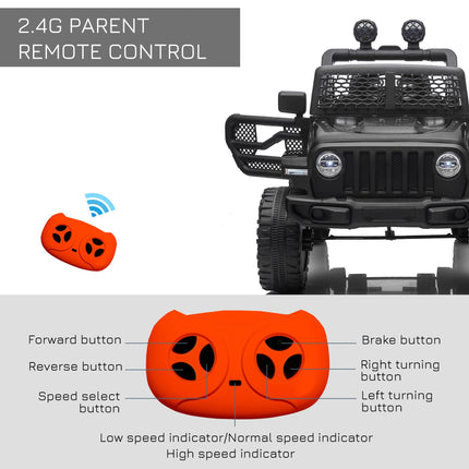 12V Kids Electric Ride On Off-road Car Truck with 2 Motors, Remote Control, Horn & Lights for Ages 3-6 - Black