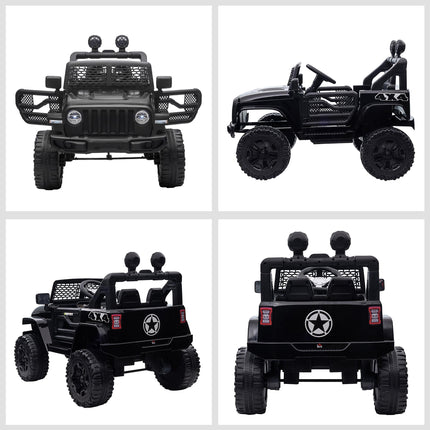 12V Kids Electric Ride On Off-road Car Truck with 2 Motors, Remote Control, Horn & Lights for Ages 3-6 - Black