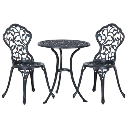 3 Piece Cast Aluminum Bistro Set with Antique Floral Design - Black