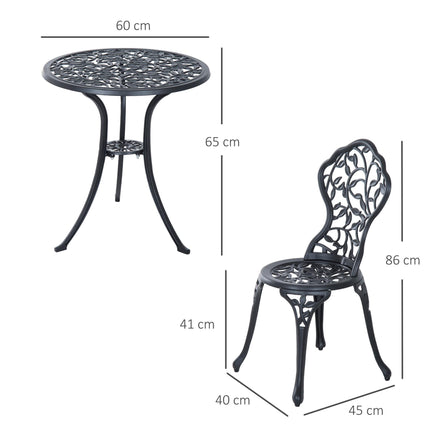 3 Piece Cast Aluminum Bistro Set with Antique Floral Design - Black
