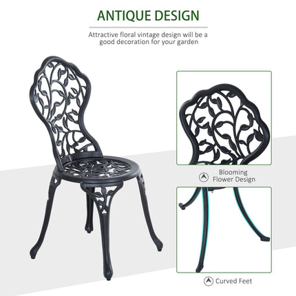 3 Piece Cast Aluminum Bistro Set with Antique Floral Design - Black