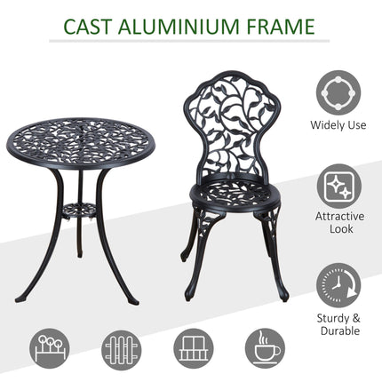 3 Piece Cast Aluminum Bistro Set with Antique Floral Design - Black