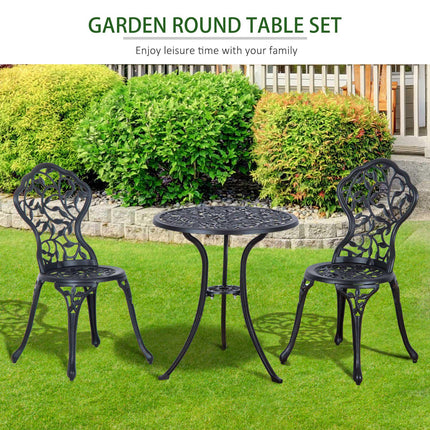 3 Piece Cast Aluminum Bistro Set with Antique Floral Design - Black