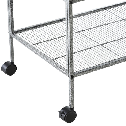 Double Rolling Metal Parrot Bird Cage with Removable Tray, Storage Shelf, Wood Perch & Food Container - Black/Gray