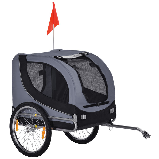 Dog Bike Trailer Pet Cart Carrier Steel Frame Water Resistant - Grey and Black