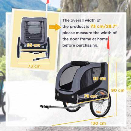 Dog Bike Trailer Pet Cart Carrier Steel Frame Water Resistant - Grey and Black
