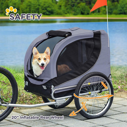 Dog Bike Trailer Pet Cart Carrier Steel Frame Water Resistant - Grey and Black