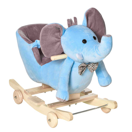 2 In 1 Plush Baby Ride on Rocking Horse Elephant Rocker with Wheels Wooden Toy F