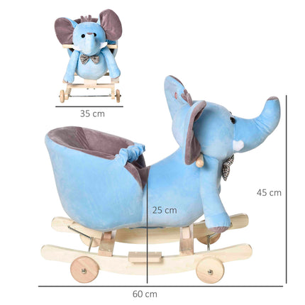 2 In 1 Plush Baby Ride on Rocking Horse Elephant Rocker with Wheels Wooden Toy F