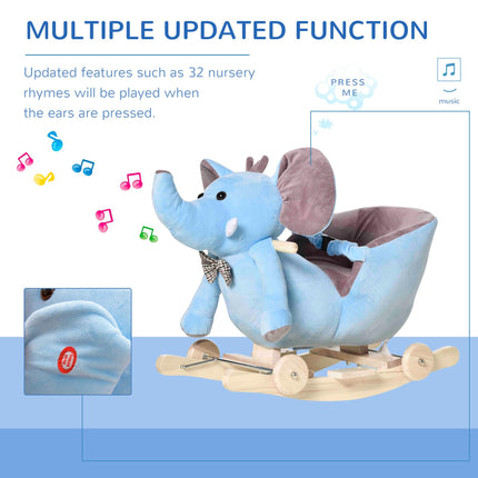2 In 1 Plush Baby Ride on Rocking Horse Elephant Rocker with Wheels Wooden Toy F