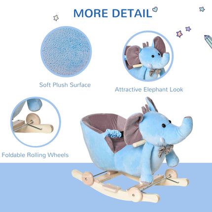 2 In 1 Plush Baby Ride on Rocking Horse Elephant Rocker with Wheels Wooden Toy F