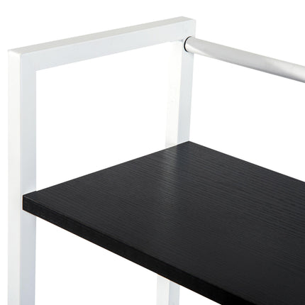 Computer Desk Workstation with 4-Tier Bookshelf Storage Metal Frame Wooden Top - Black & White