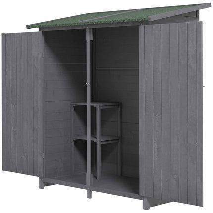 Wooden Garden Storage Shed with Lockable Double Doors and Removable Table - Grey