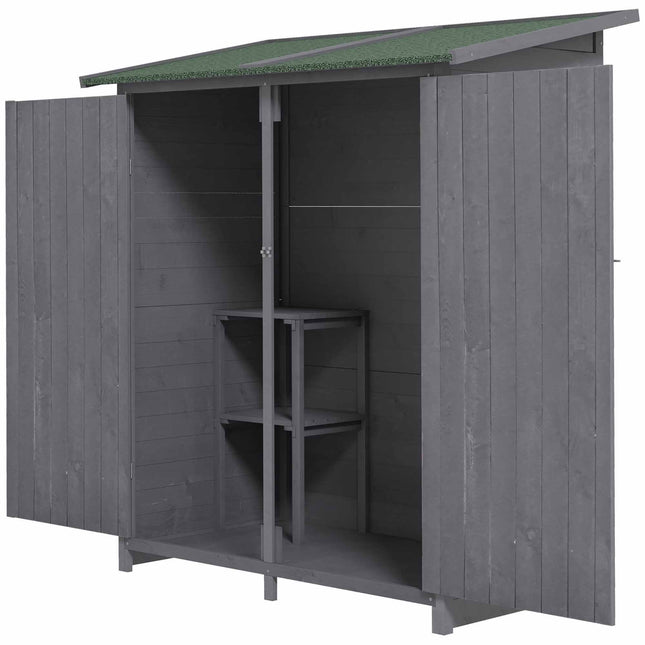 Wooden Garden Storage Shed with Lockable Double Doors and Removable Table - Grey