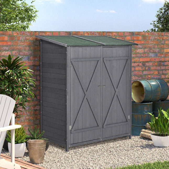Wooden Garden Storage Shed with Lockable Double Doors and Removable Table - Grey