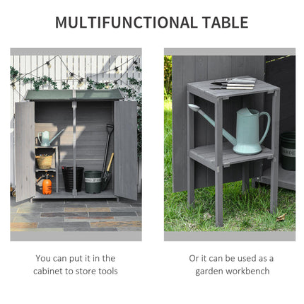 Wooden Garden Storage Shed with Lockable Double Doors and Removable Table - Grey