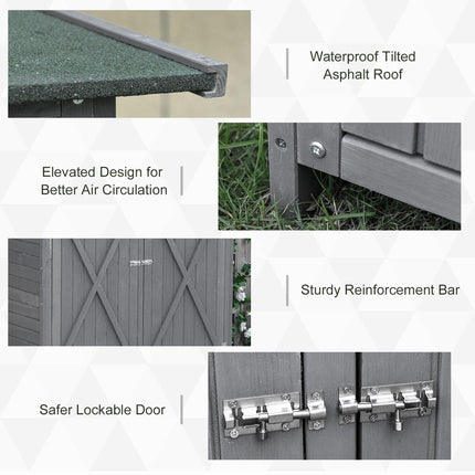 Wooden Garden Storage Shed with Lockable Double Doors and Removable Table - Grey