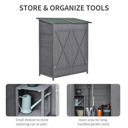 Wooden Garden Storage Shed with Lockable Double Doors and Removable Table - Grey
